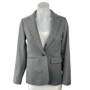 Ann Taylor LOFT Black Houndstooth Elbow Patch Long Sleeve Blazer Coat Jacket 0